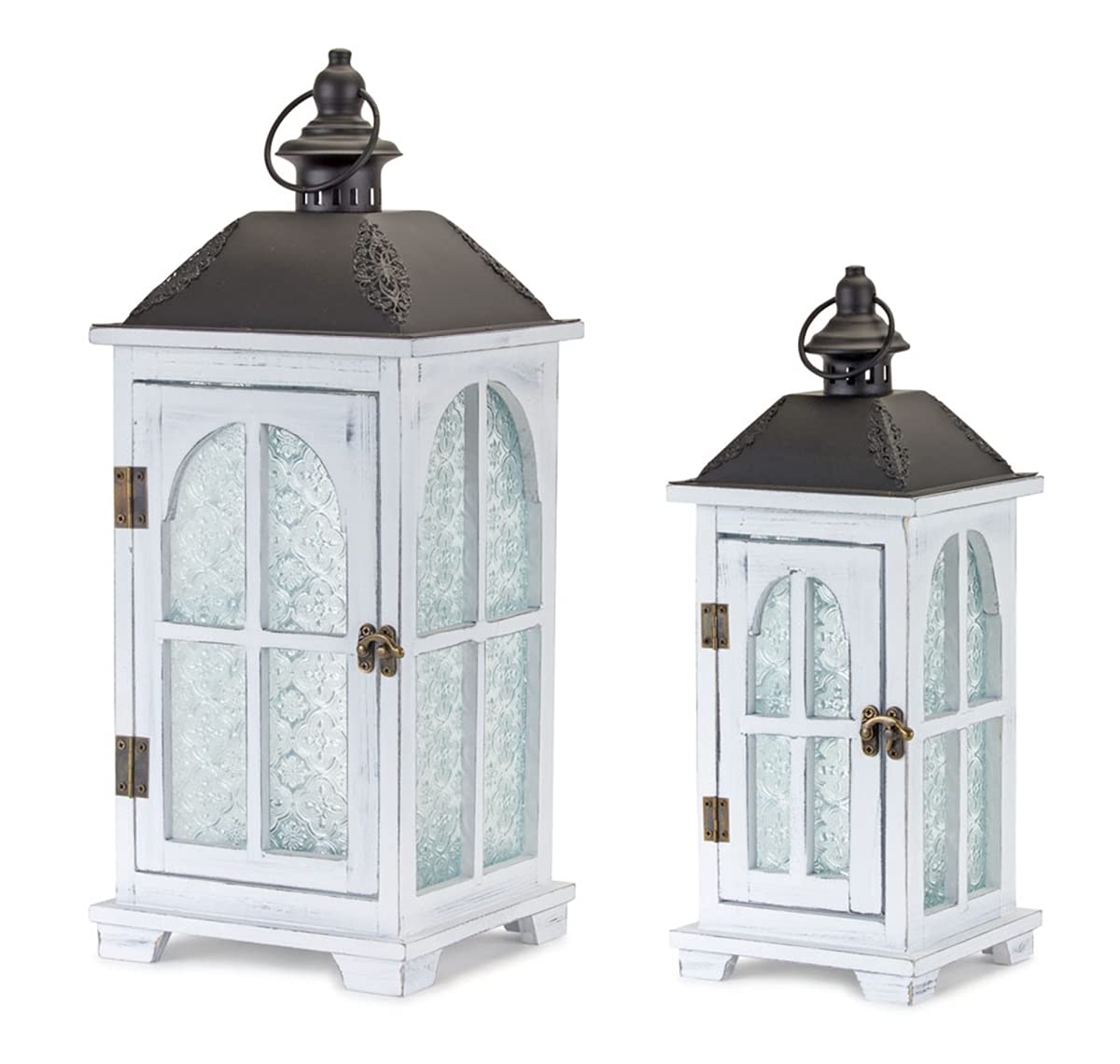 Melrose International 81583DS 14.5 & 19.25 in. Wood & Metal Lantern, White - Set of 2
