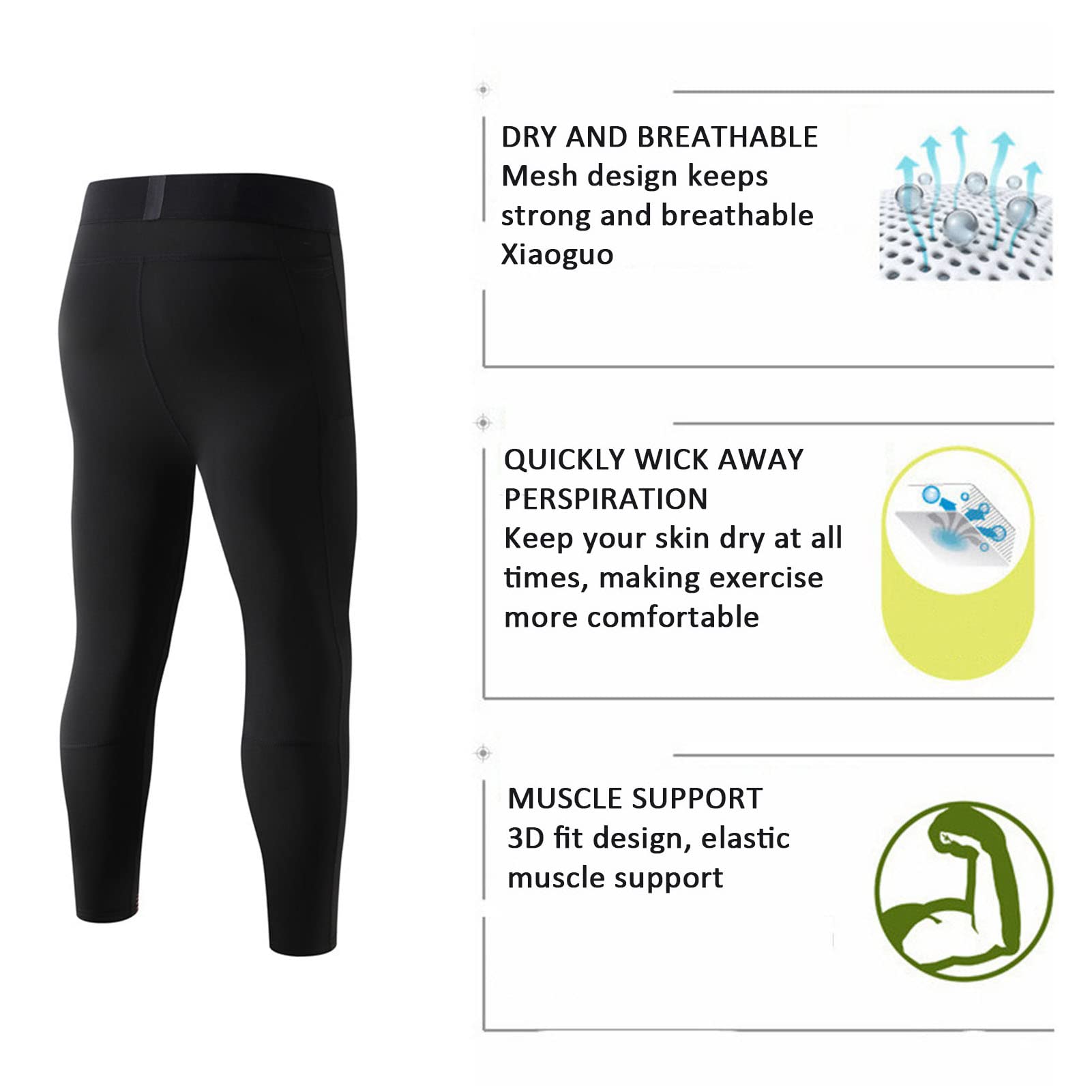 Herren Kompressionshose 3/4 Hose Mit Einem Bein Cool Dry Baselayer-Leggings Für Radfahren, Yoga, Boxen, Fitnessstudio, Laufen (Black+White,XL)