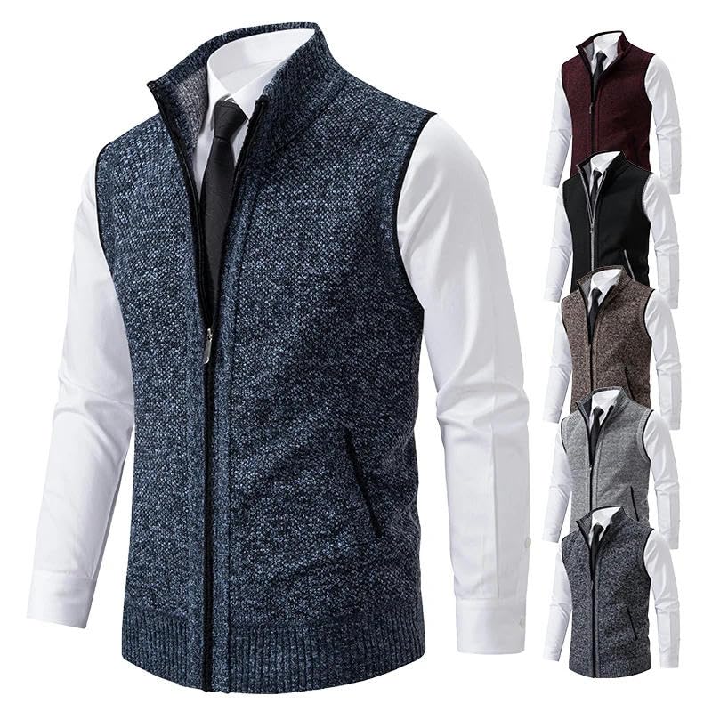 Men's Knitted Sleeveless Sweater Zipper Cardigan Turn-down Pullovers Turtleneck Sweatercoat Knit Waistcoat4