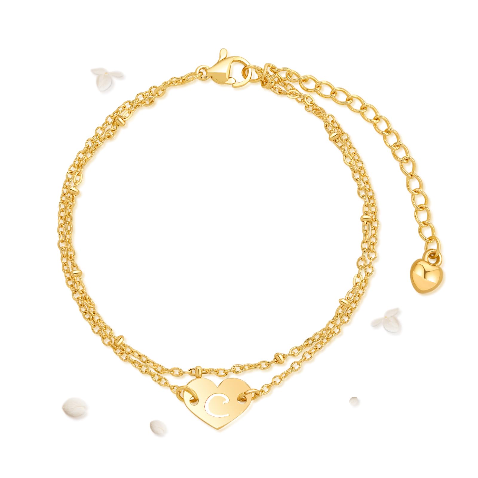 Smilelife Women Gifts - Women Bracelets - Dainty Golden Initial Heart Charm Chain Bracelets With Hollow Letter