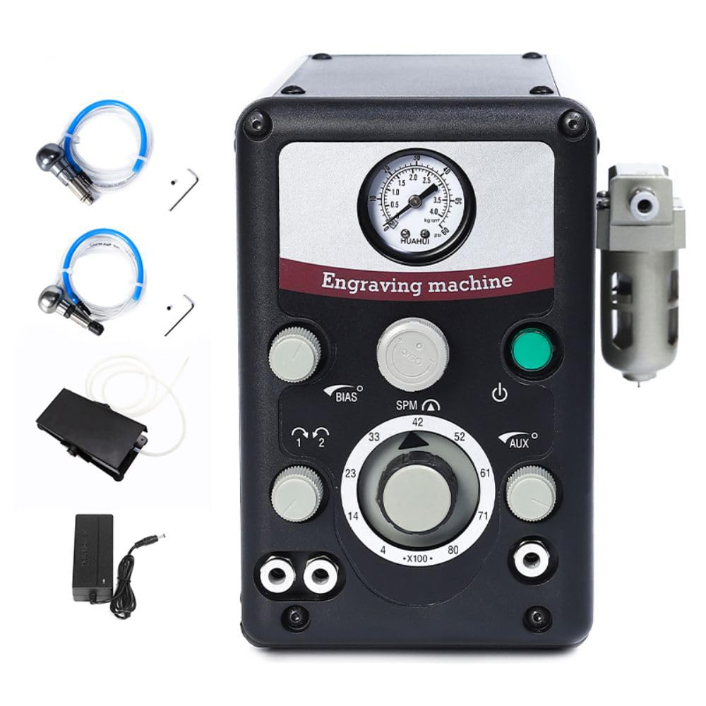 Lakimi Pneumatic Jewelry Engraver Machine - Pneumatic Hand Engraving Machines Dual-Head 400-8000 RPM for Jewelry and Metal Crafting G01