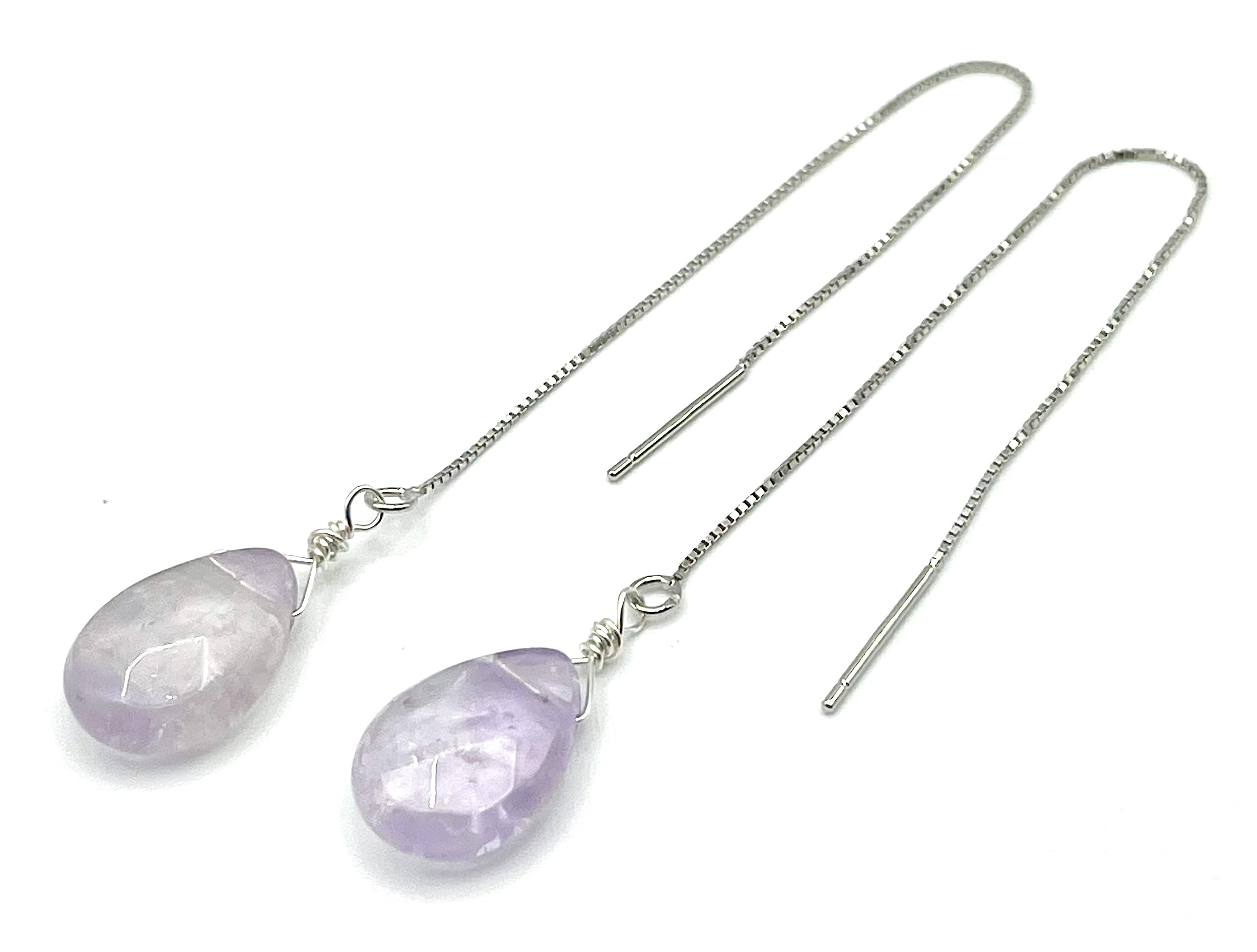 Pendientes Largos de Amatista Natural y Plata 925, Joyas Artesanales de Piedras Naturales, Piedra de Enero, Estilo Contemporaneo, Regalo para Mujer