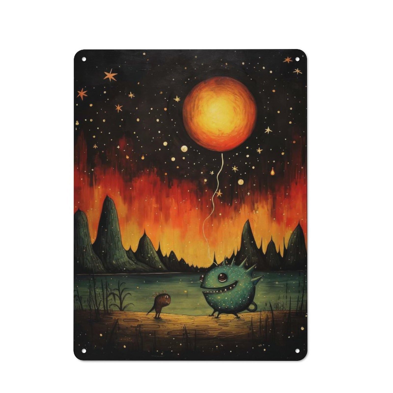Metal Wall Sign 40x30cm Featuring Monster Balloon for Café Or Restaurant, for An Autumn Wall Display in Café And Restaurant