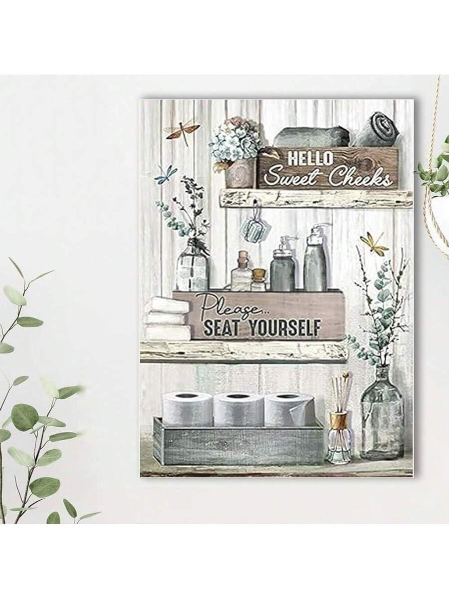 lianyibo Farmhouse Bathroom Wall Decor - Bathroom Rules Wall Art, Teal Farmhouse Pictures For Country Bathroom Decor(80x120 cm/Frameless)