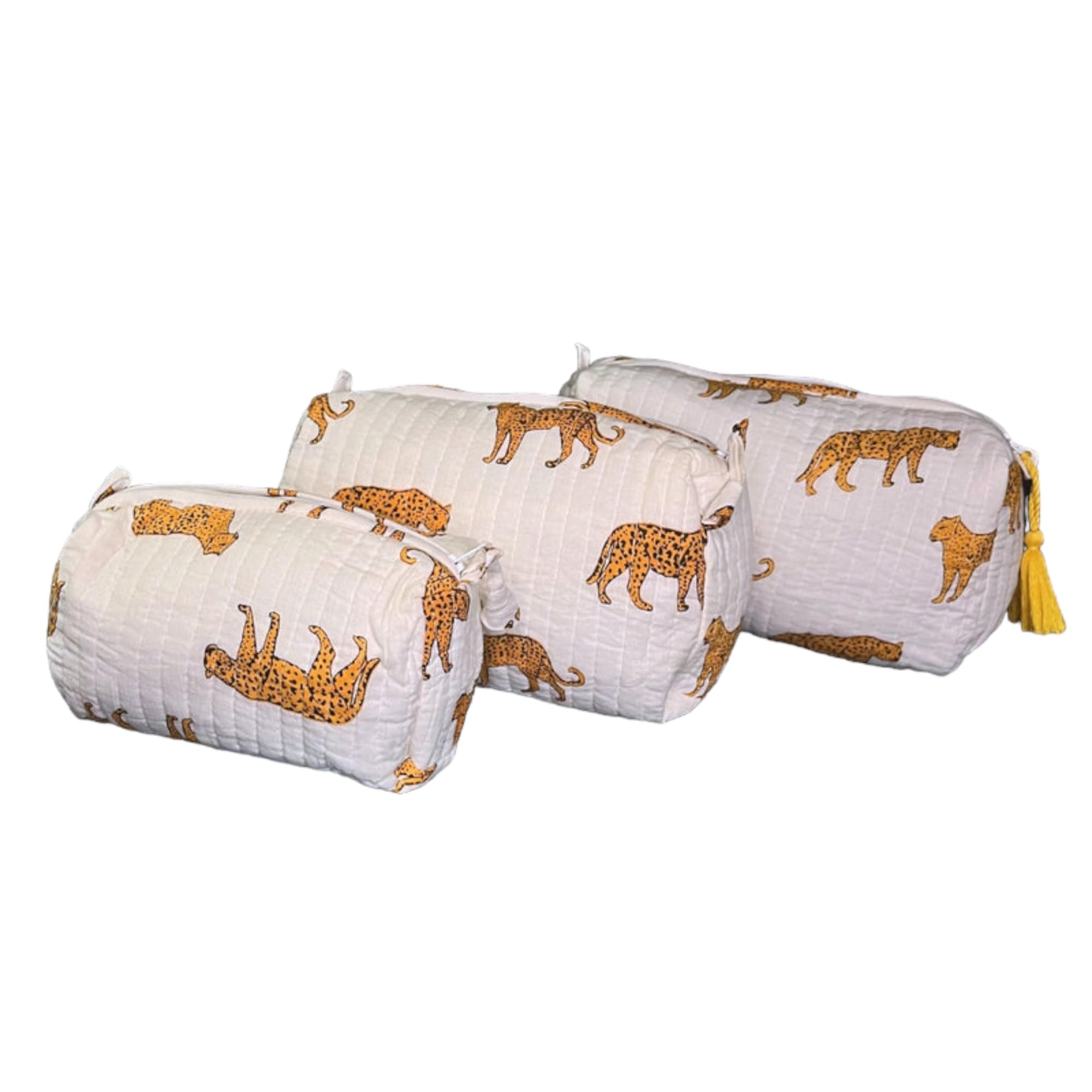 AFFERTO 3 Pieces Block Printed Travel Organizer Kit Storage Bag for Women Makeup Bag Travel Cosmetic Bag (DESIGN 17)