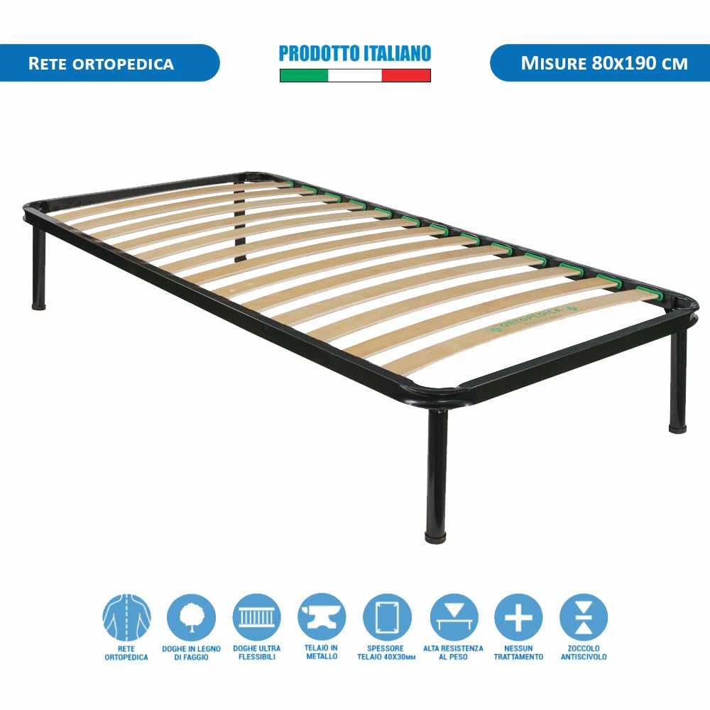 Comprarredo Kit rete e materasso singolo 80x190 NORVEGIA più cuscino fiocco memory in regalo, rete singola a doghe 80x190 ortopedica con materasso in waterfoam alto 19cm