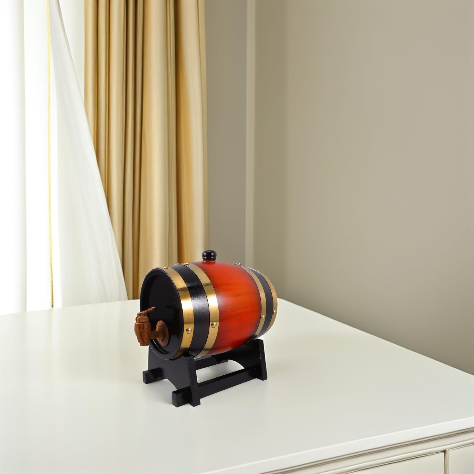 Yardwe Barril de Madera Marrón con Grifo y Soporte para Vino