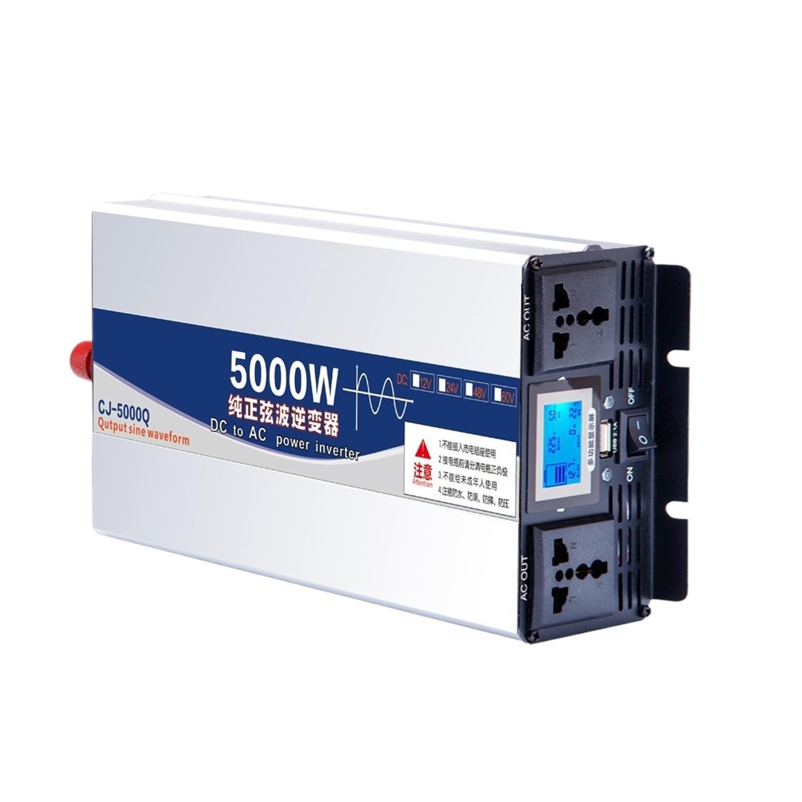 Uniwersalny falownik z czystą falą sinusoidalną, 3000 W/4000 W/5000 W, podwójne gniazdo, DC 12 V, 24 V, 48 V do AC 220 V, przetwornica napięcia, przetwornica napięcia (12 V)