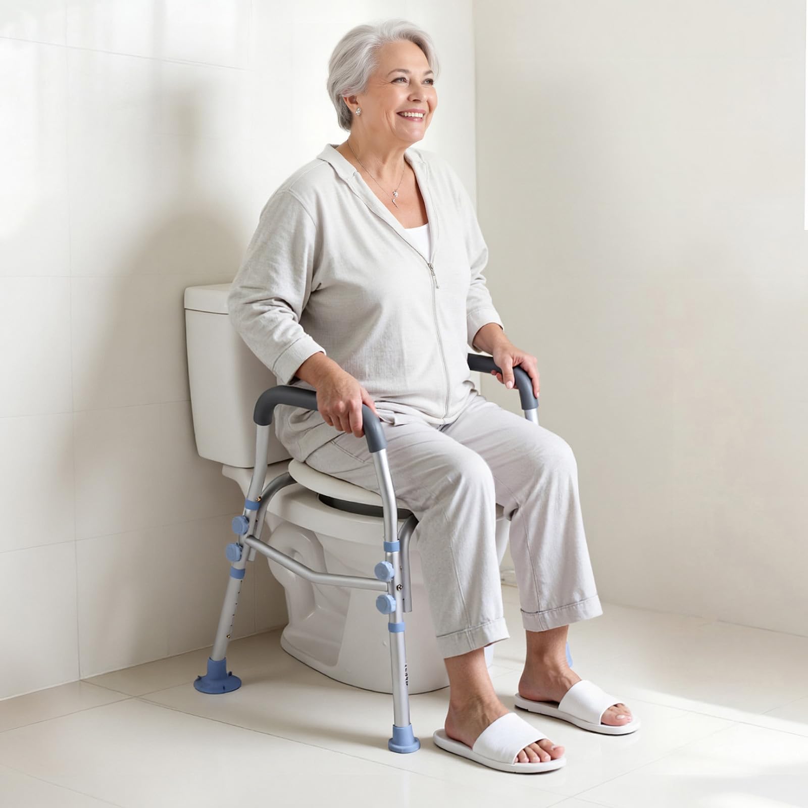 VEVOR Sedile WC Rialzato da Bagno con Braccioli e Capacità di Carico di 136 kg e 4 Gambe, Sedile WC Rialzato Universale Regolabile in Altezza con Paraspruzzi per Anziani, Donne Incinte