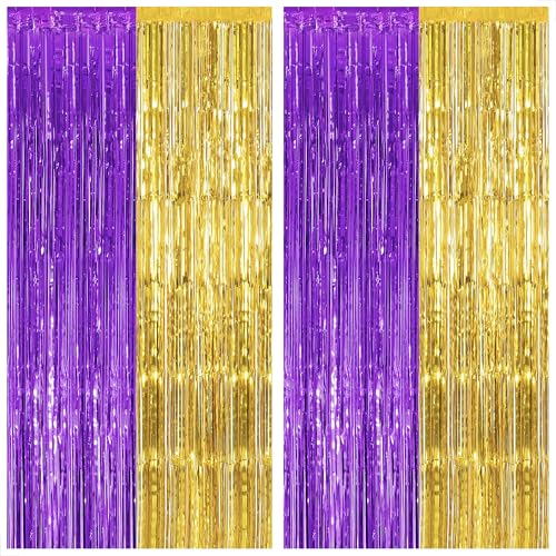 Image of KatchOn, Purple and Gold Fringe Backdrop - 3.25 x 6.5 Feet, Pack of 2 | Purple and Gold Foil Fringe Curtain for Graduation Decorations 2026 | 2026 Graduation Party Decorations