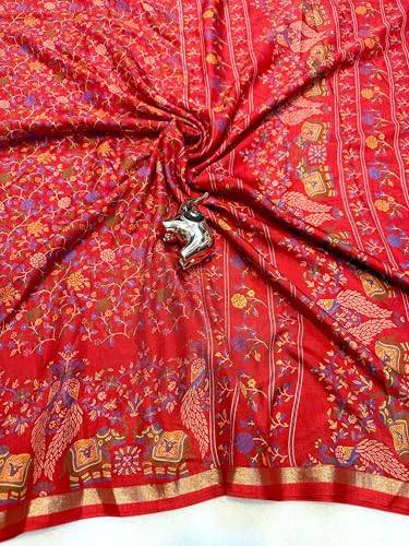 Image of Kalamkari Floral Prints Dola Silk Saree With Rich Zari Border Designer Pallu Attach Blouse Piece