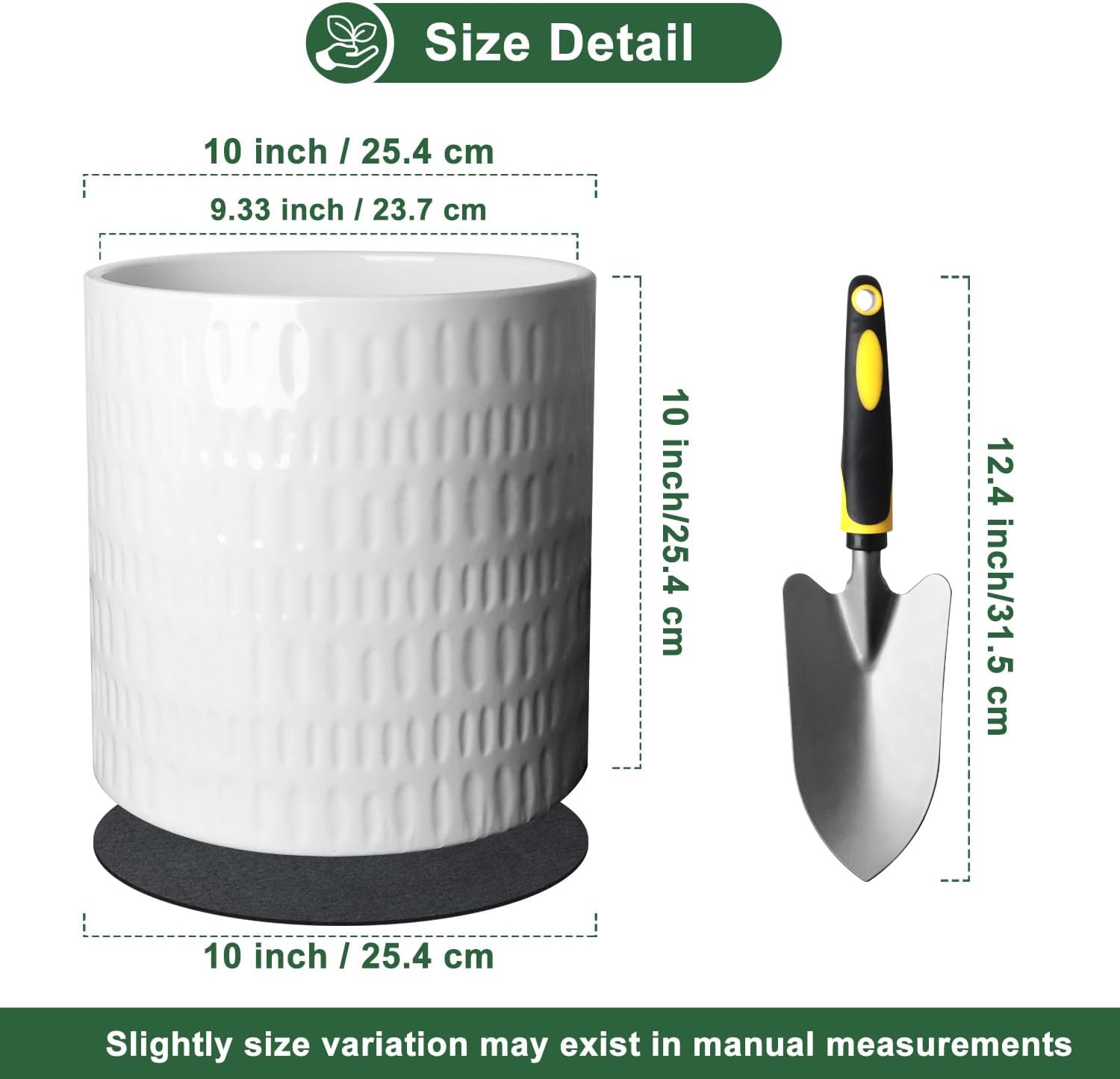 10 inch plant pot,ceramic planter with drainage,large planters for indoor plants,indoor&outdoor plant pots,ceramic flower pots,cylinder flower planter pot(pure white) without caddy 10 inch