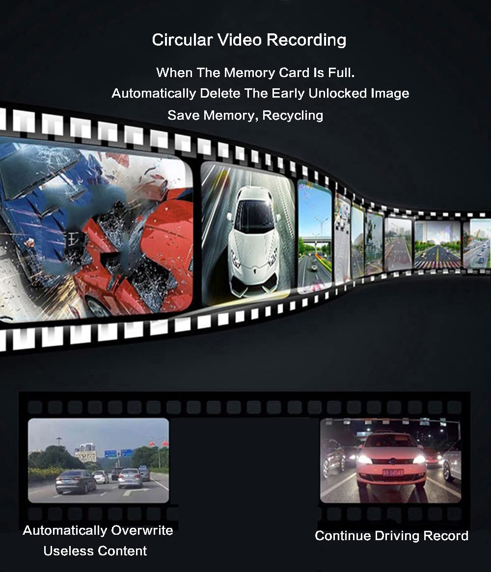 Dash CAM - Cámara Frontal para Coche con Tarjeta SD y WiFi, cámara de salpicadero FHD de 1080P, visión Nocturna de Gran Angular, con grabación de Bucle de Movimiento (Tarjeta de 64 GB)