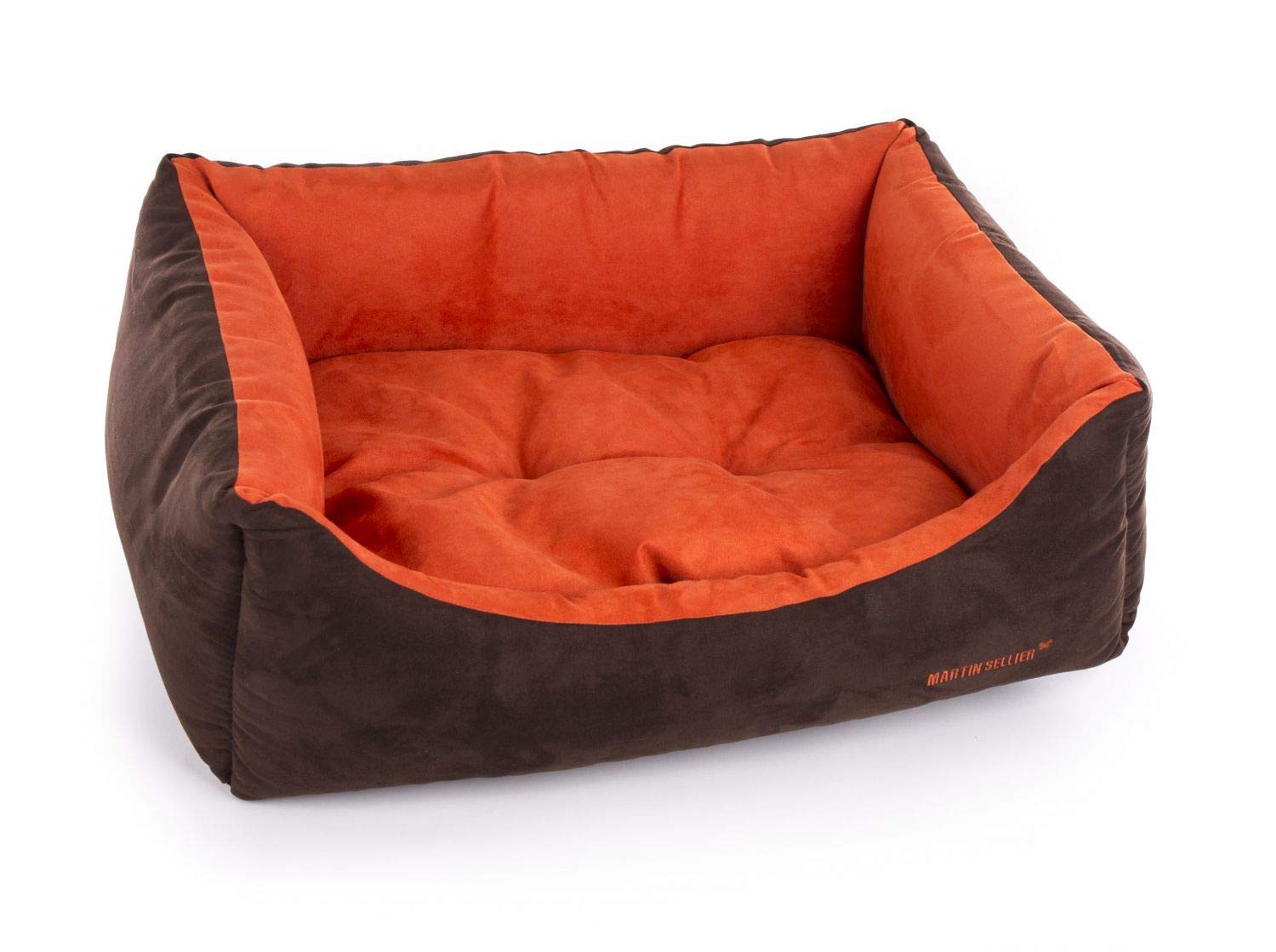 Martin-Sellier - Corbeille domino pour chien & chat - Suédine taupe & crème (60cm x 45cm)