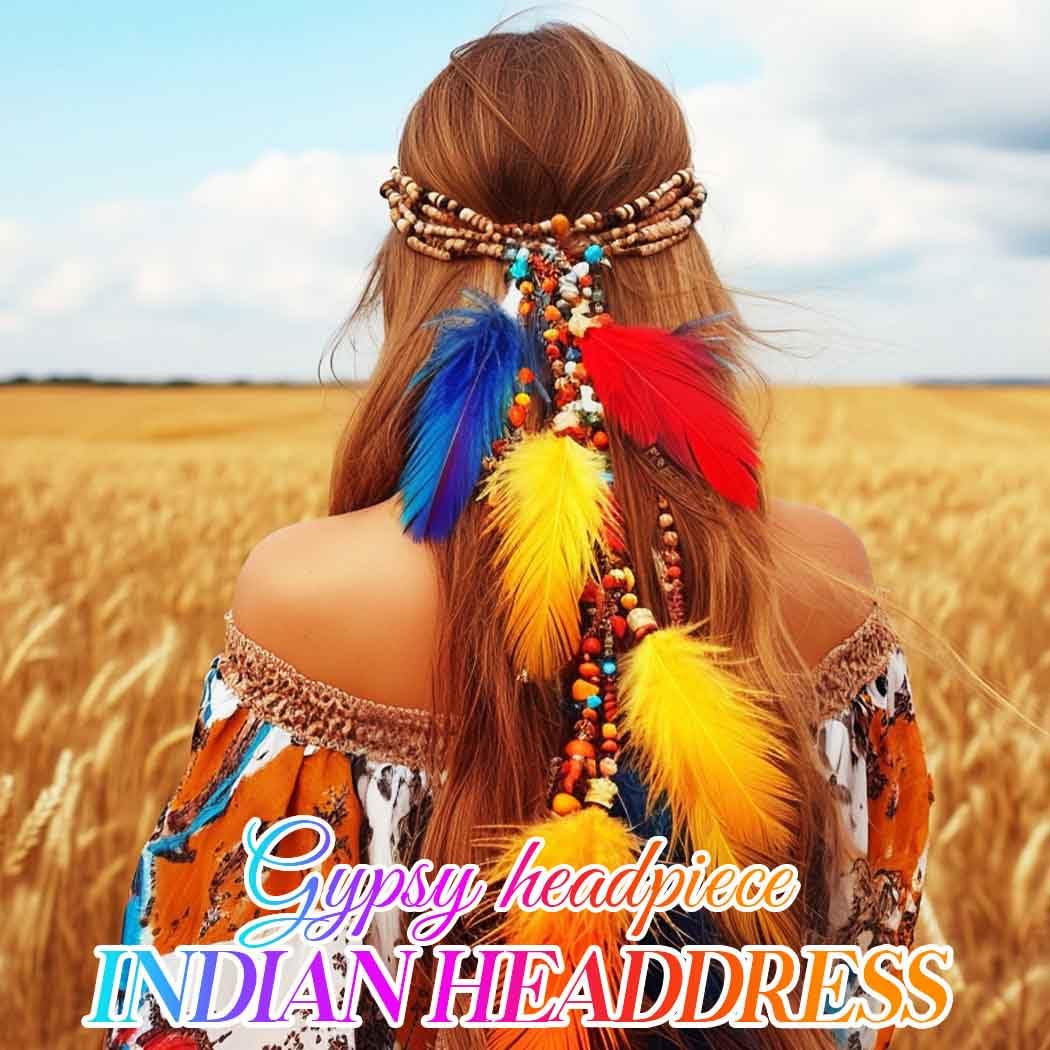 Feather Headdress Headband – Indian Style Hair Accessory With Pheasant Feathers For Parties, Festivals, Halloween-554821