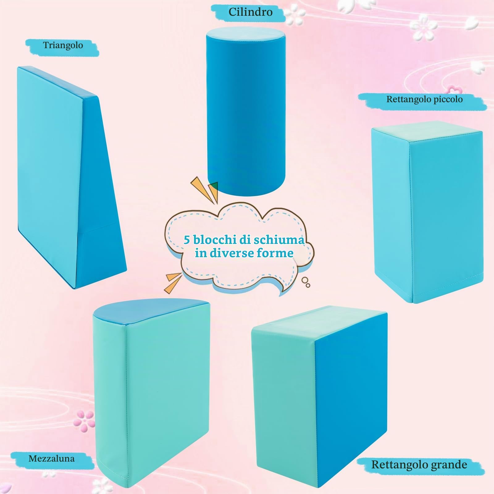 LIFEZEAL Set di 5 Blocchi Morbidi in Schiuma per Bambini 9-36 Mesi, Costruzioni, Libera Combinazione, Mattoni Cubi Componibile, Giocattolo Attività, con Scivolo, Arrampicata, Multicolore