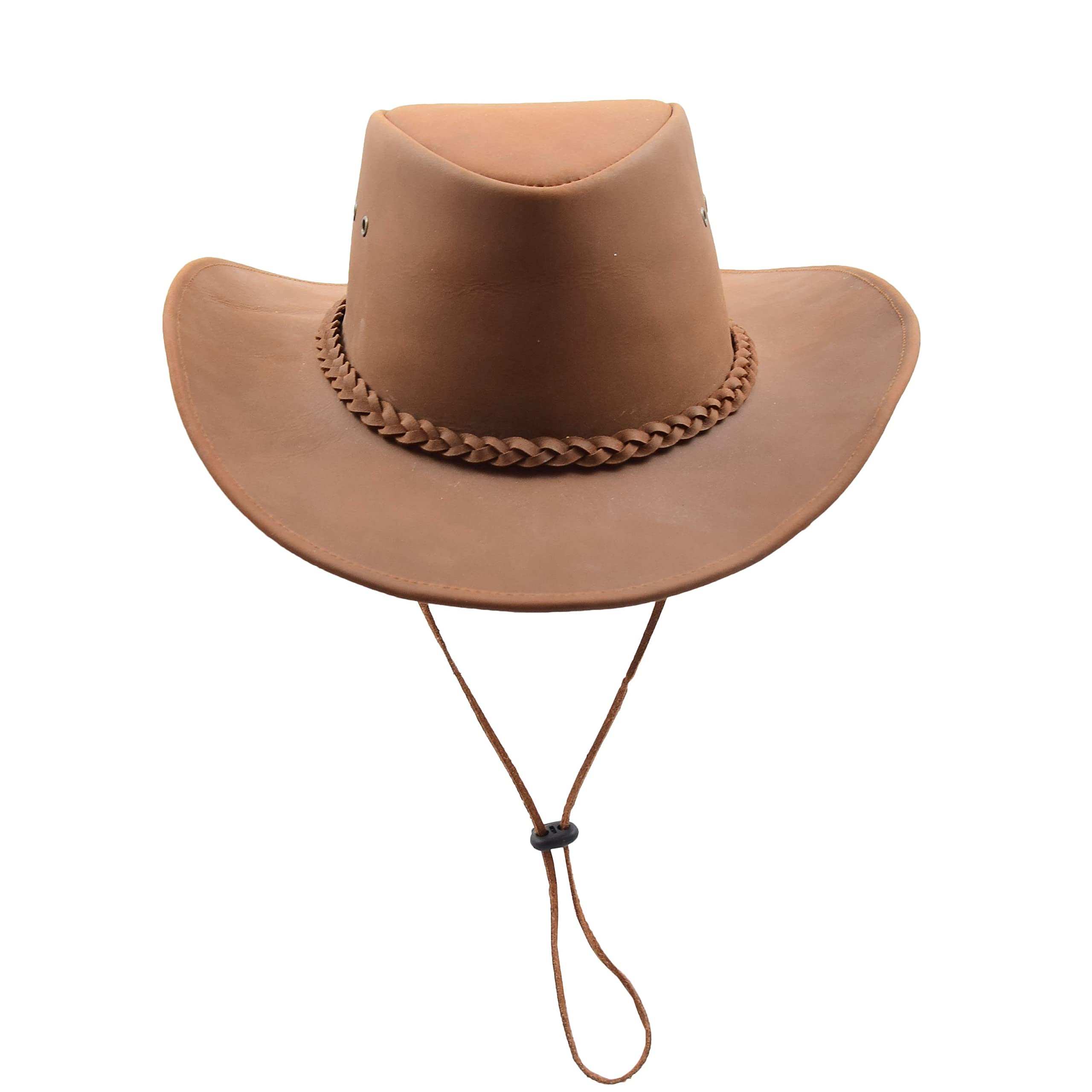 Divergent Retail Real Leather Australian Cowboy Bush Hat Tan Outback Bush Cap Chin Strap Size XXL DR507