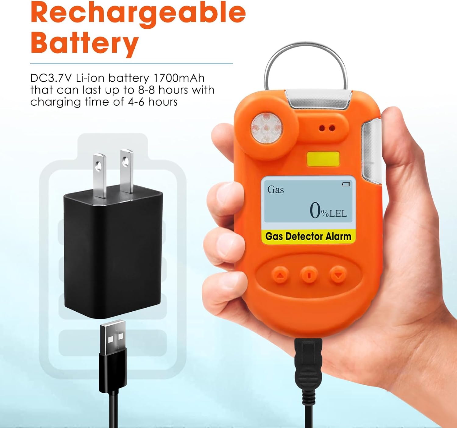 H2S Monitor Clip-On Gas Detector 0~100ppm High Precision H2S Gas Detector Hydrogen Sulfide Monitor with Backlit LCD Display, 3 Alarm Modes, 1500 Event Records with Timestamps for Various Environments