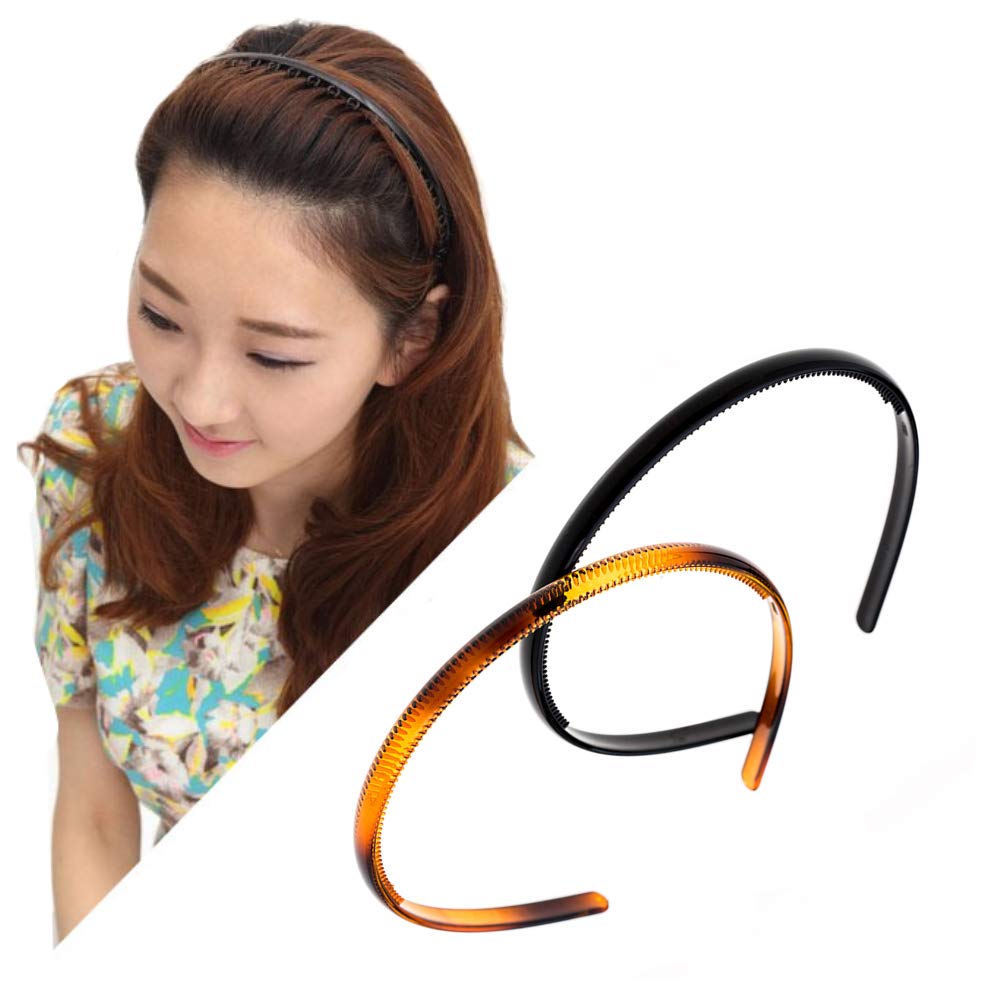 Ruihfas 2Pcs Delicate Fashion Headbands Teeth Comb Hairband Non-slip Hair Hoops Band for Women Girls (Medium)