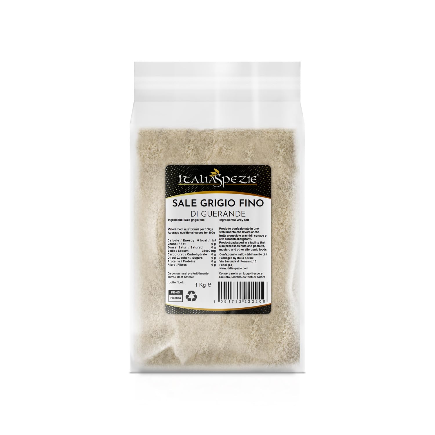 Sale Celtico Grigio Di Guérande, Pacchetto convenienza da 2 kg di sale grigio di Guerande fino e grani, Sale Celtico o Bretone, sale naturale 100% non raffinato, Italia Spezie