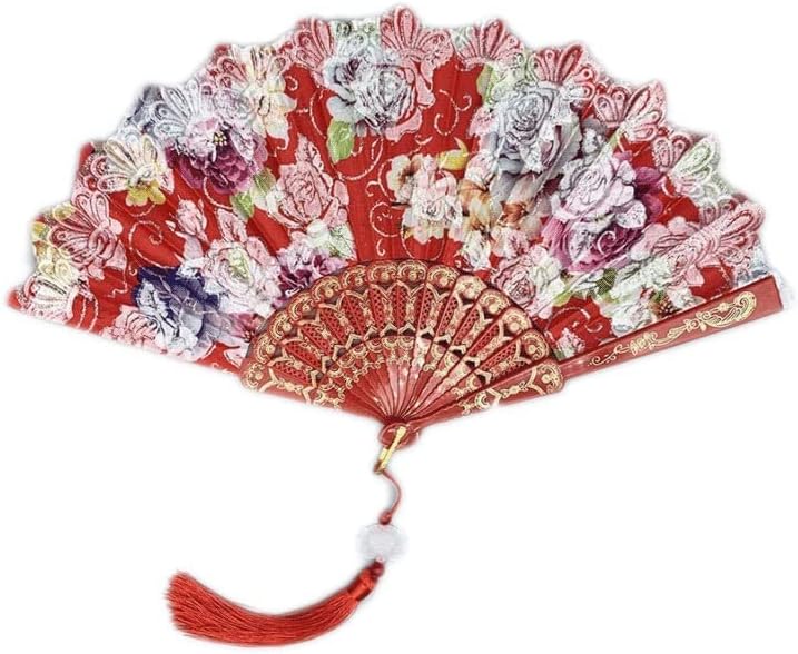 Chinese Folding Fans Hand FansHandheld Folding Fan Folding Hand Fans Fashion Elegant Flower Rose Folding Fan Chinese/Japanese Folding Fan Bridal Dancing Props Wedding Gift Vintage Handheld Folding Fa