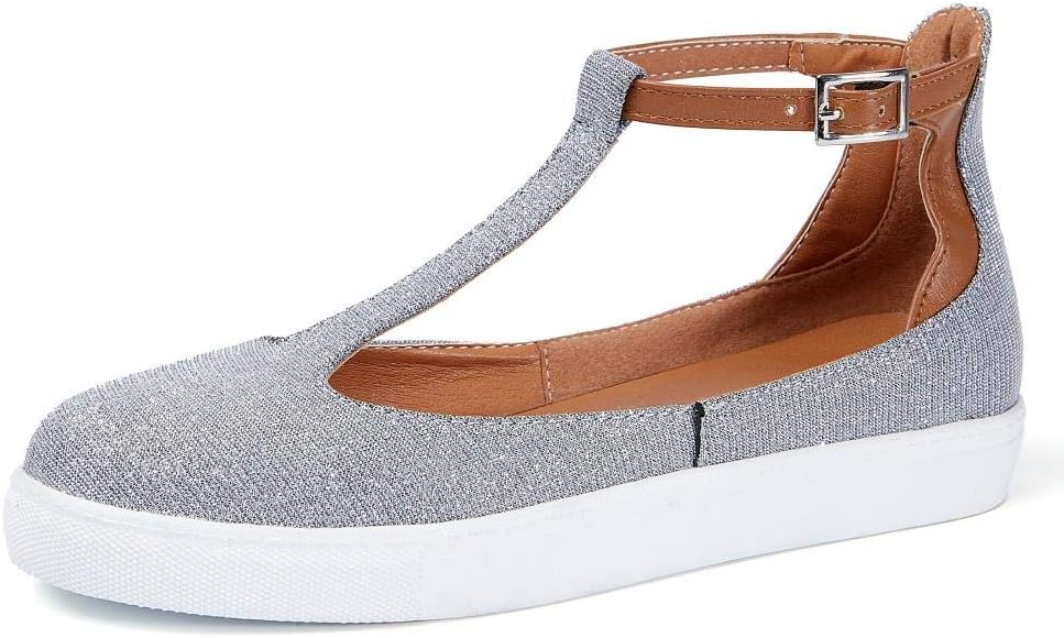 Mary Janes Flats Shoes T Strap Sneakers for Women Comfortable Round Toe Loafers Vintage Buckle Leather Casual Shoes