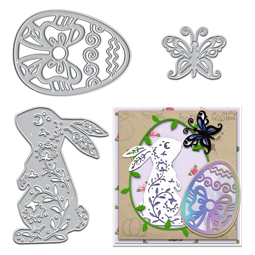 Rabbit Cutting Dies for Card Making Supplies, Lace Eggs Butterfly Die Cuts Animals Embossing Stencil Template Tool for Easter DIY Scrapbooking Paper Card and Photo Album Craft Decoration