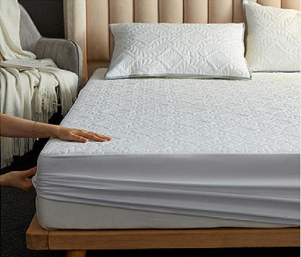 Deep Pocket Mattress Thick Waterproof Quilted Deep Pockets Fitted Sheets,Old Man Kids Solid Color Non Slip Printing Bed Sheets Grey 150cm200cm