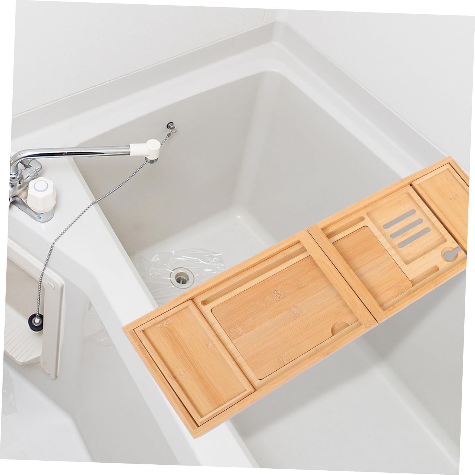 Plateau de Baignoire Réglable en Bambou, Support de Bain Multifonction