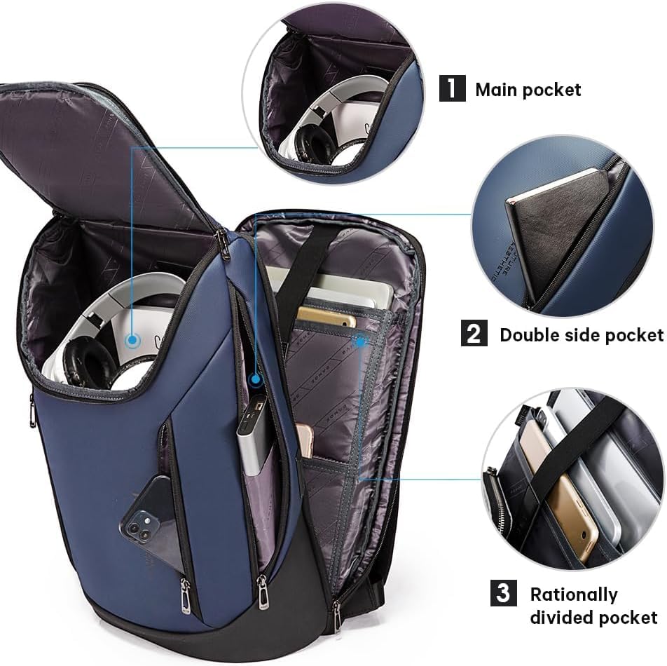 Image of Red Lemon BANGE Captain Business Smart Backpack Water-Resistant fit 15.6 Inch Laptop Backpack with USB Charging Port,Travel Durable Backpack for Men and Women (Dark Blue)