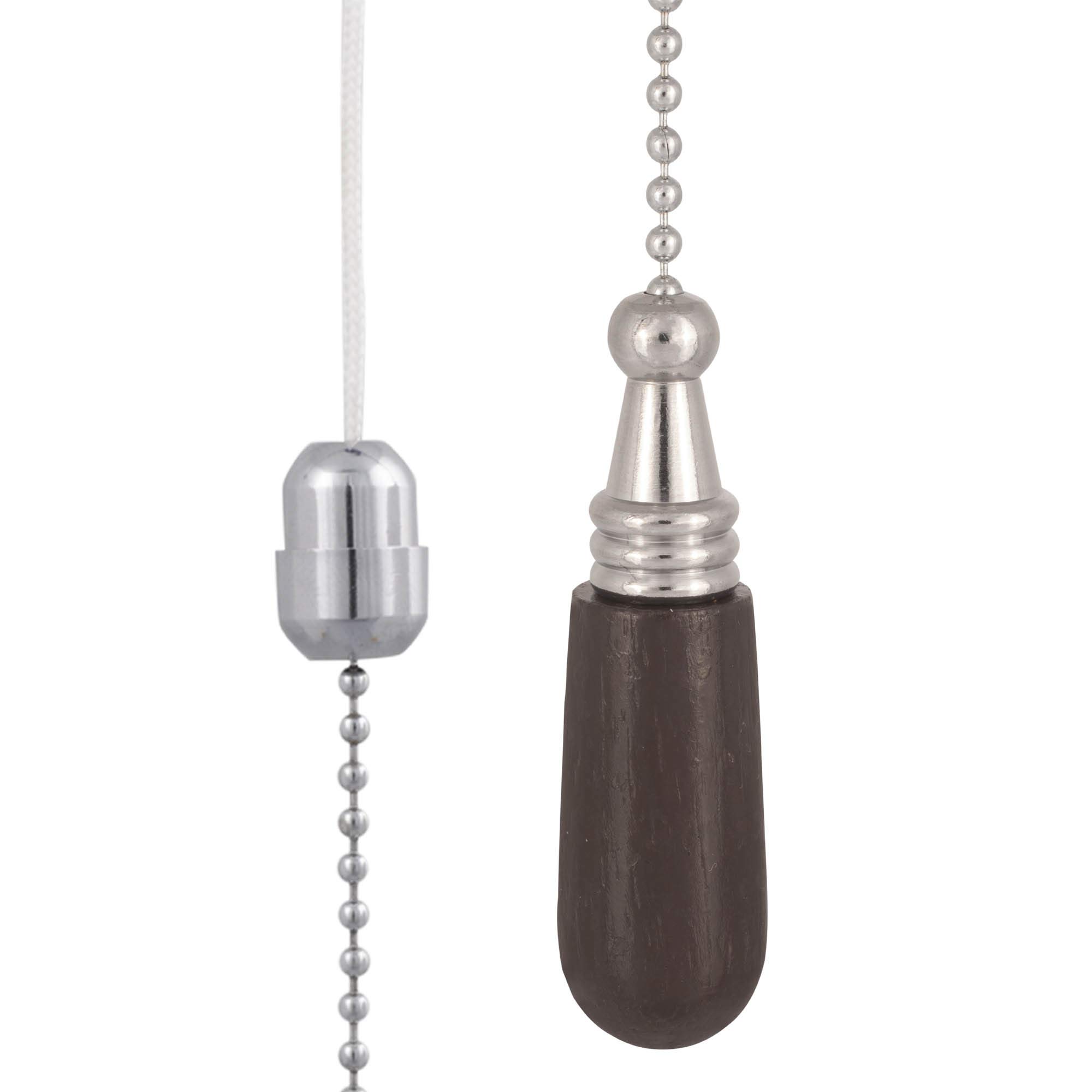 Light Pull Chain Cord Dark Oak Effect Drop 65x18mm with 80cm Chrome Chain