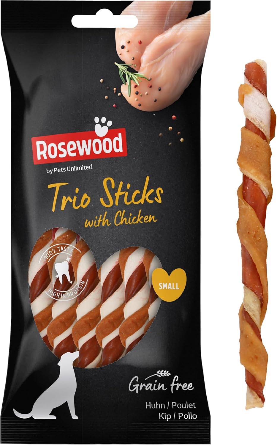 Rosewood Dog Treats Trio Sticks with Chicken Grain Free For Dogs Case of 6 (100g x 6)