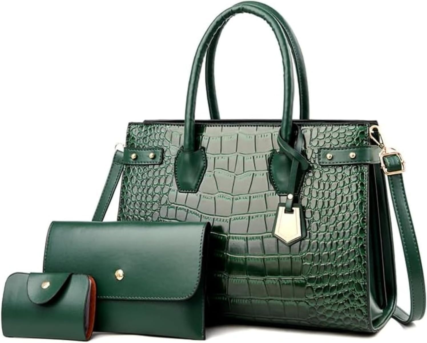レディース 3点セット ハンドバッグ クロスボディバッグ 長財布 PUレザー クロコ風エンボス加工 大容量 多機能 トート サッチェ