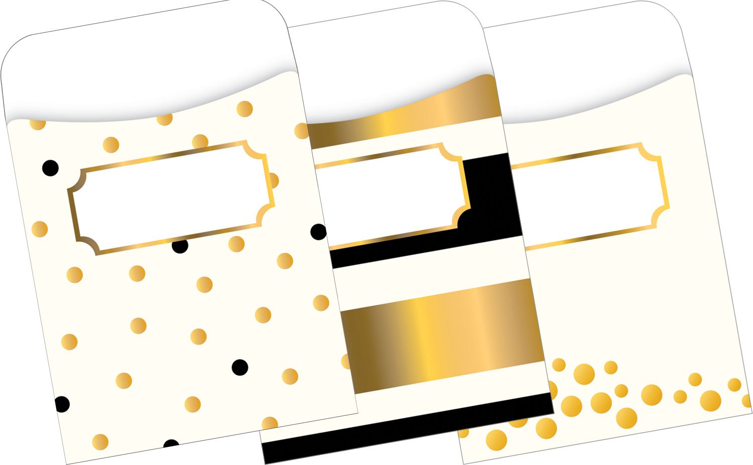 Barker Creek Peel & Stick Gold Library Pockets, 3 Designs, Great for Holding Library, Index, Flash Cards & More! 3½" x 5⅛", 30 Per Pkg (1237)