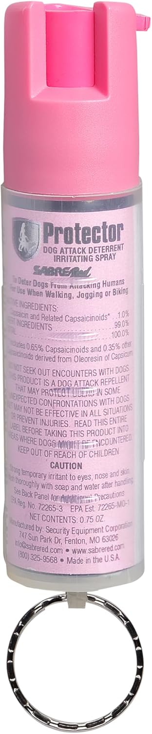 SABRE Protector Dog Spray with Key Ring, 14 Bursts, 12-Foot (4-Meter) Range, Humane Dog Attack Deterrent, Maximum Strength Allowed By EPA