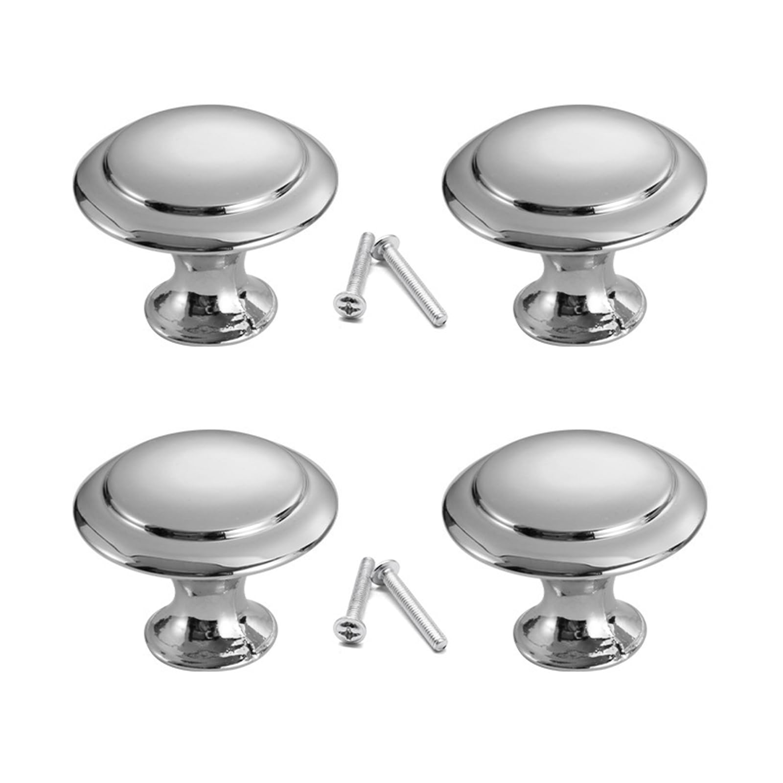 4 Pcs Door Knobs for Cupboards, Round Polished Chrome Cupboard Knobs 30mm, Silver Drawer Knobs for Wardrobes and Furniture, Modern Style Kitchen Cabinet Hardware Accessories