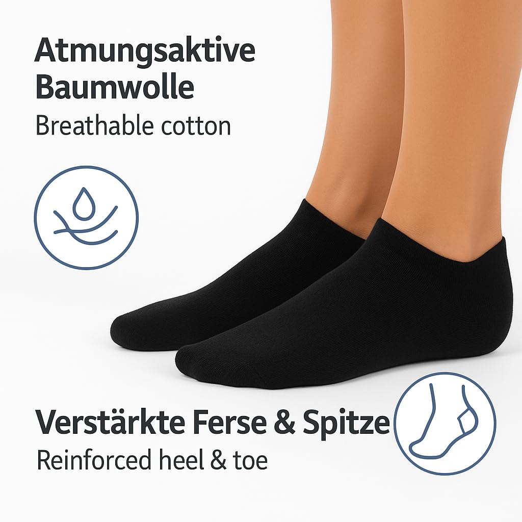Betz 10|20|30 Paar Sneaker Socken Damen und Herren - Füßlinge – Kurze Socken - Baumwolle mit Komfortbund ohne drückende Naht – Classic – Größen 35 – 46 Farben Schwarz Weiß Grau