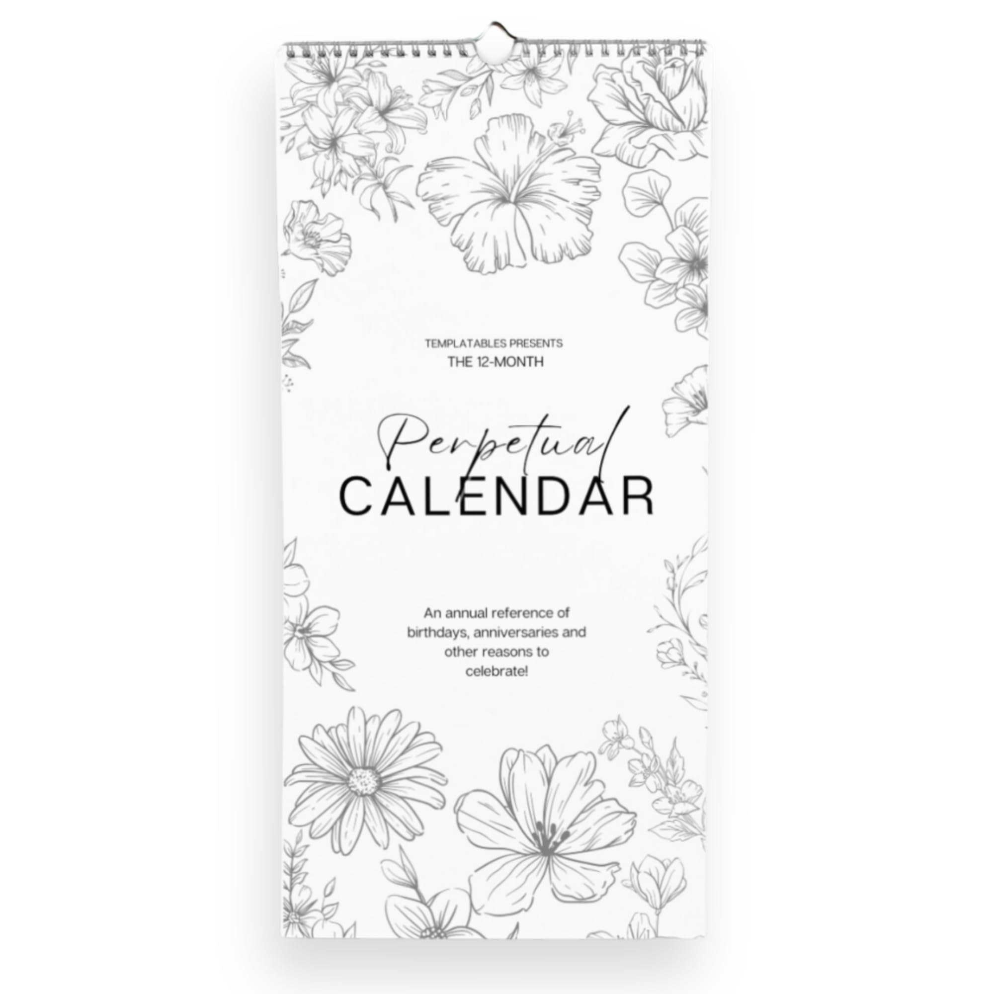 Perpetual Monthly Wall Calendar for Birthdays Anniversaries & Special Dates, Mono