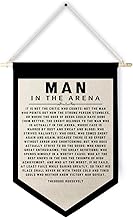 Qpenm Man in the Arena Wall Art, Motivational Quotes Wall Hanging Canvas Banner, Inspirational Wall Decor, Teddy Roosevelt Quotes Hanging Pennant Flag Posters Prints for Office Home Decor