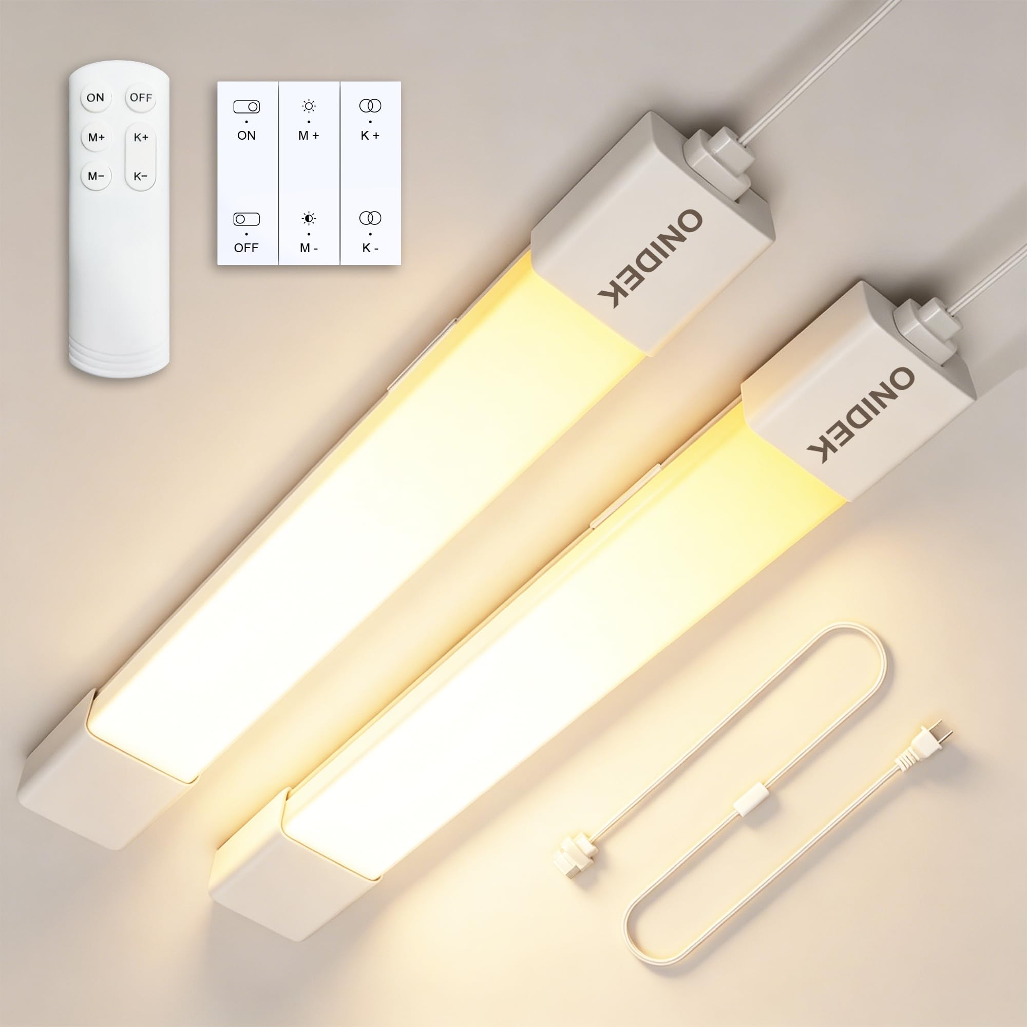 ONIDEK - Unterschrankleuchte mit Steckdose, 2700K-6500K Dimmen und Farbe, mit kabellosem Bedienfeld und Fernbedienung, 25W 2500LM für Garage, Küche, Bad, Schrank, Büro (36