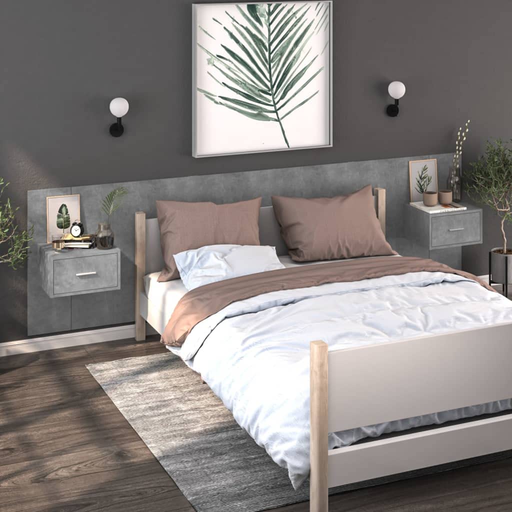 Stoliki nocne ścienne 2 sztuki szary beton 48,5 x 32,5 x 80 cm