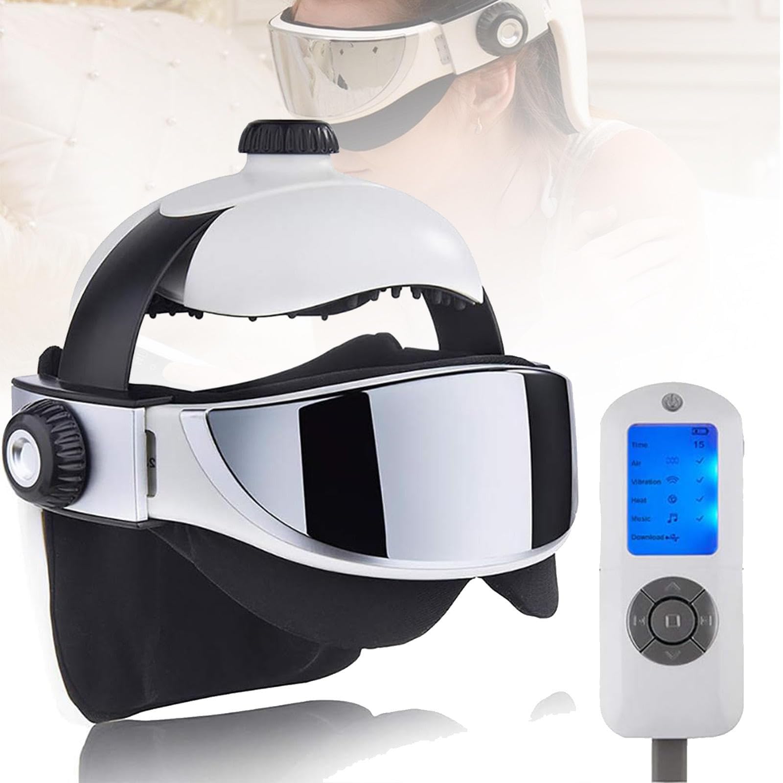 Elektryczny masażer głowy USB, kask, 2 w 1, masażer oczu głowy z pilotem, masaż ciśnieniowy, odtwarzacz muzyki Mp3 do domu, hotelu, salonu piękności, szpitala, biura