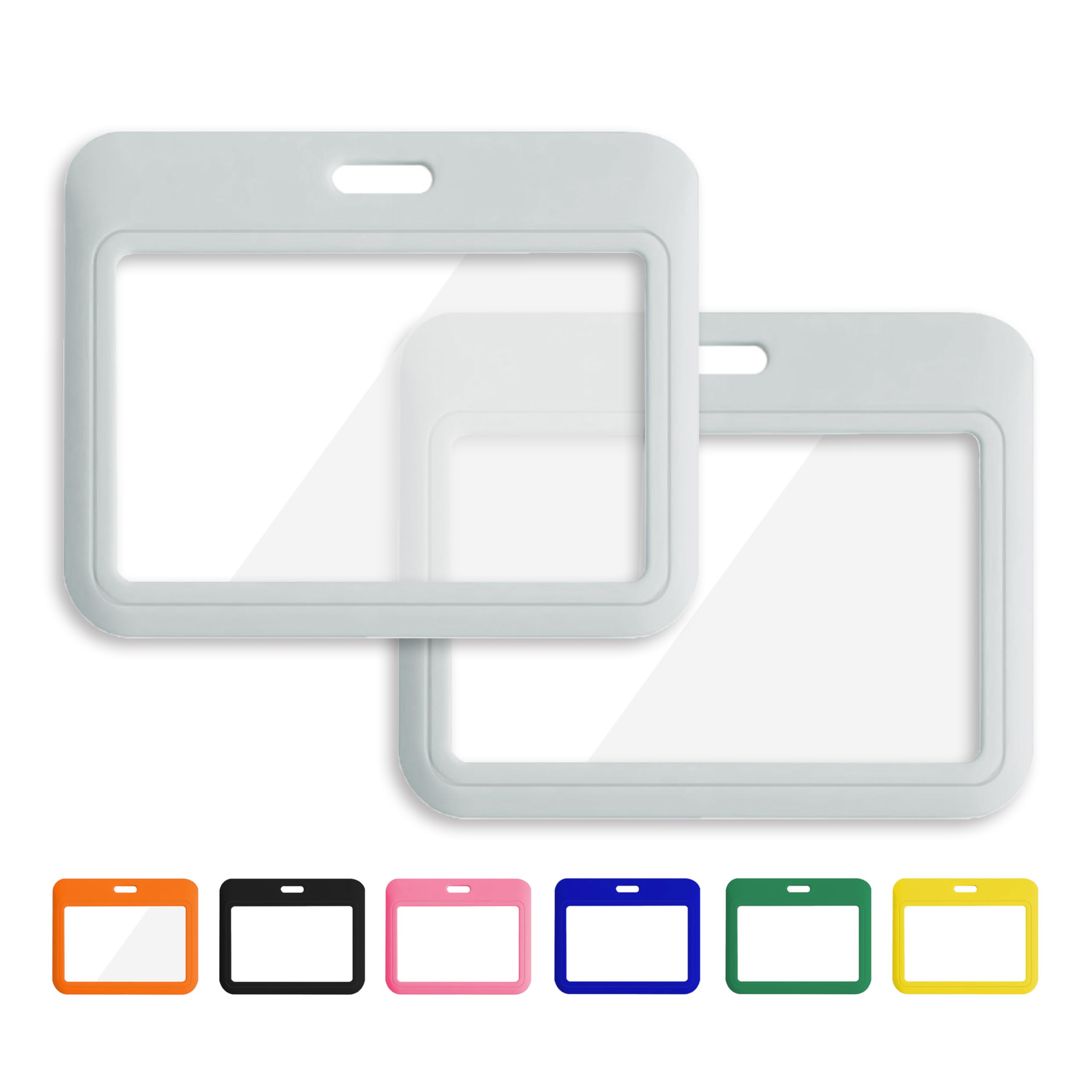 2 Pcs ID Badge Holder with Double-Sided Windows Horizontal Hard Plastic Case White Card Protector Pouch for Office School ID Credit Cards Proximity Key Cards Driver’s Licenses and Passes