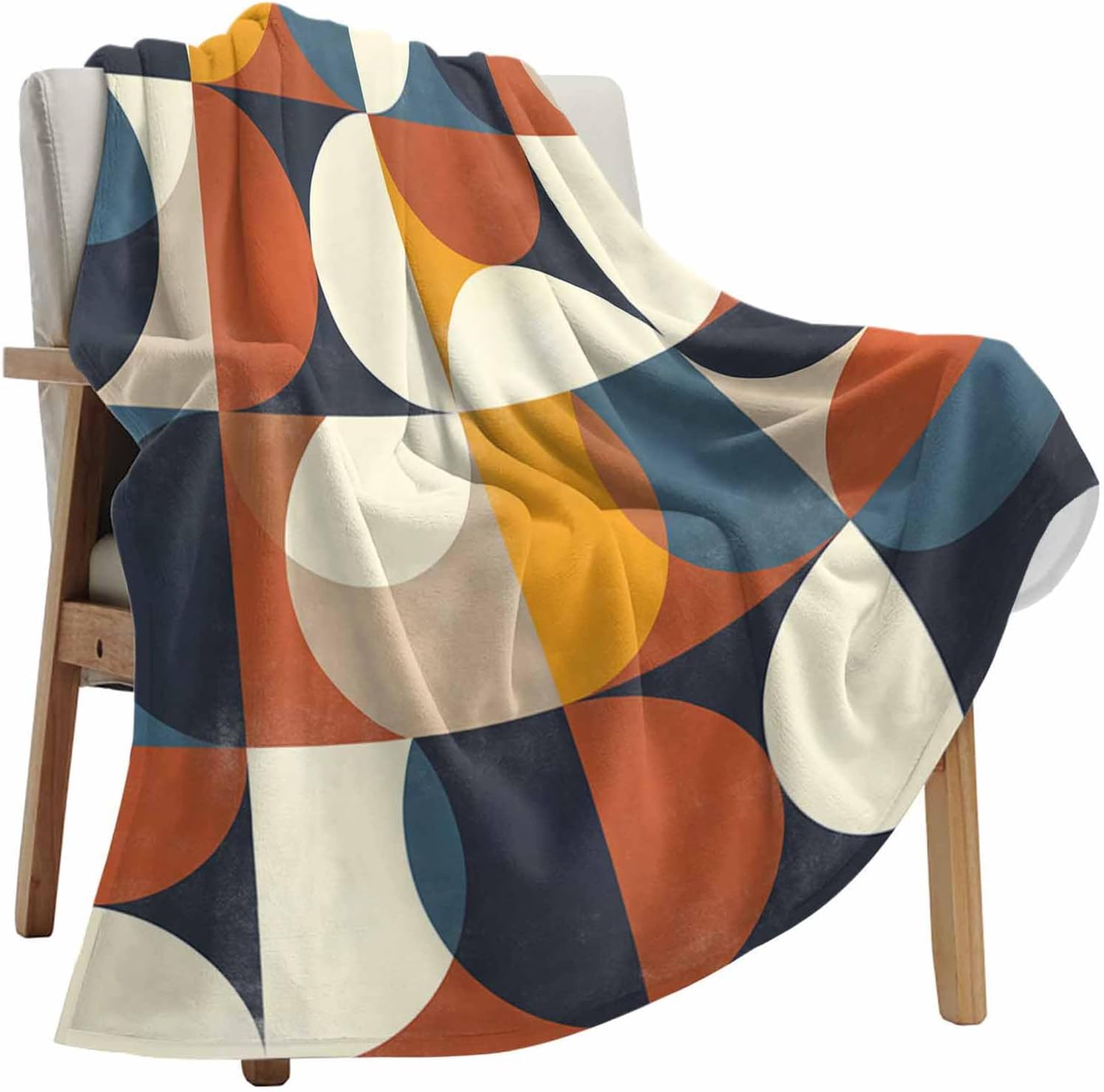 Geometric Abstract Throw Blanket, Orange Yellow Black Super Soft Warm Flannel Blankets for Bed Couch Sofa Lightweight Fluffy Plush Nordic Medieval Bed Throws 40x50 Inch