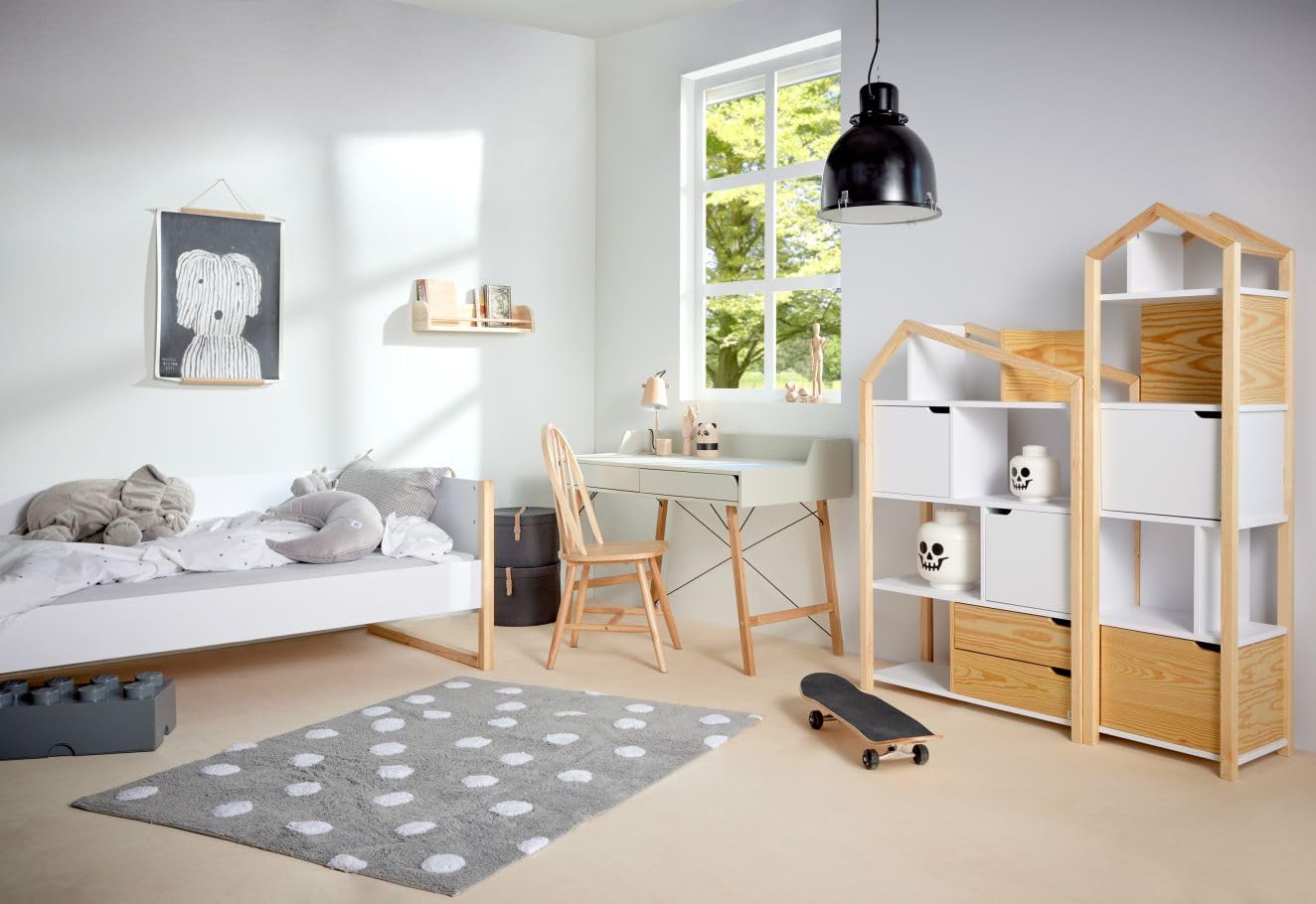 Bellamy Manhattan Joey – Regał Domek dla Dziecka, Biblioteczka z Szufladami, Wysoki Organizer Montessori na Zabawki i Książki, Styl Skandynawski, Biały-Sosna