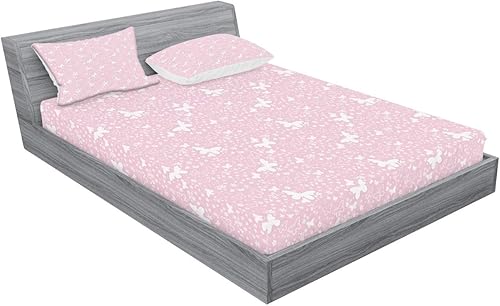 Miniatura 2 de Ambesonne Butterfly Fitted Sheet & Pillow Sham Set, Butterfly Silhouettes on Flowered Soft Background Ornamental Design Nature, Decorative Printed 3