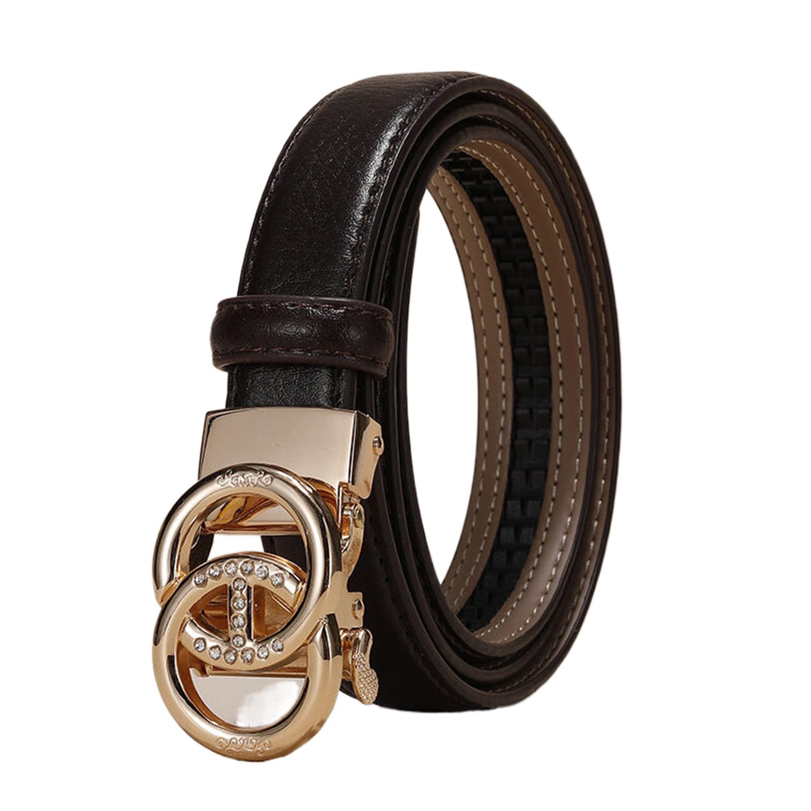Wrjahcg Unisex Brown Women's Belts Ratchet Fashion, Adjustable Thin Belt For Women With Hollow Pattern Alloy Automatic Buckle,,110Cm/43.3''