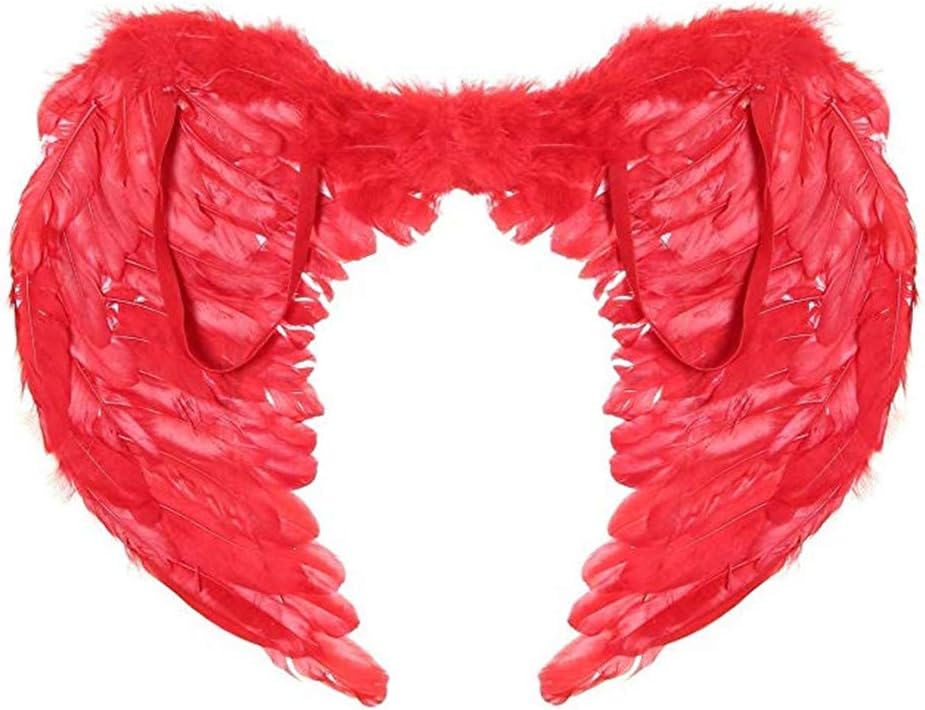 Jackcell Angel Wings Feather and Halo Costumes, Dress up Fancy Cosplay Party for Kids Adults (Large, Red