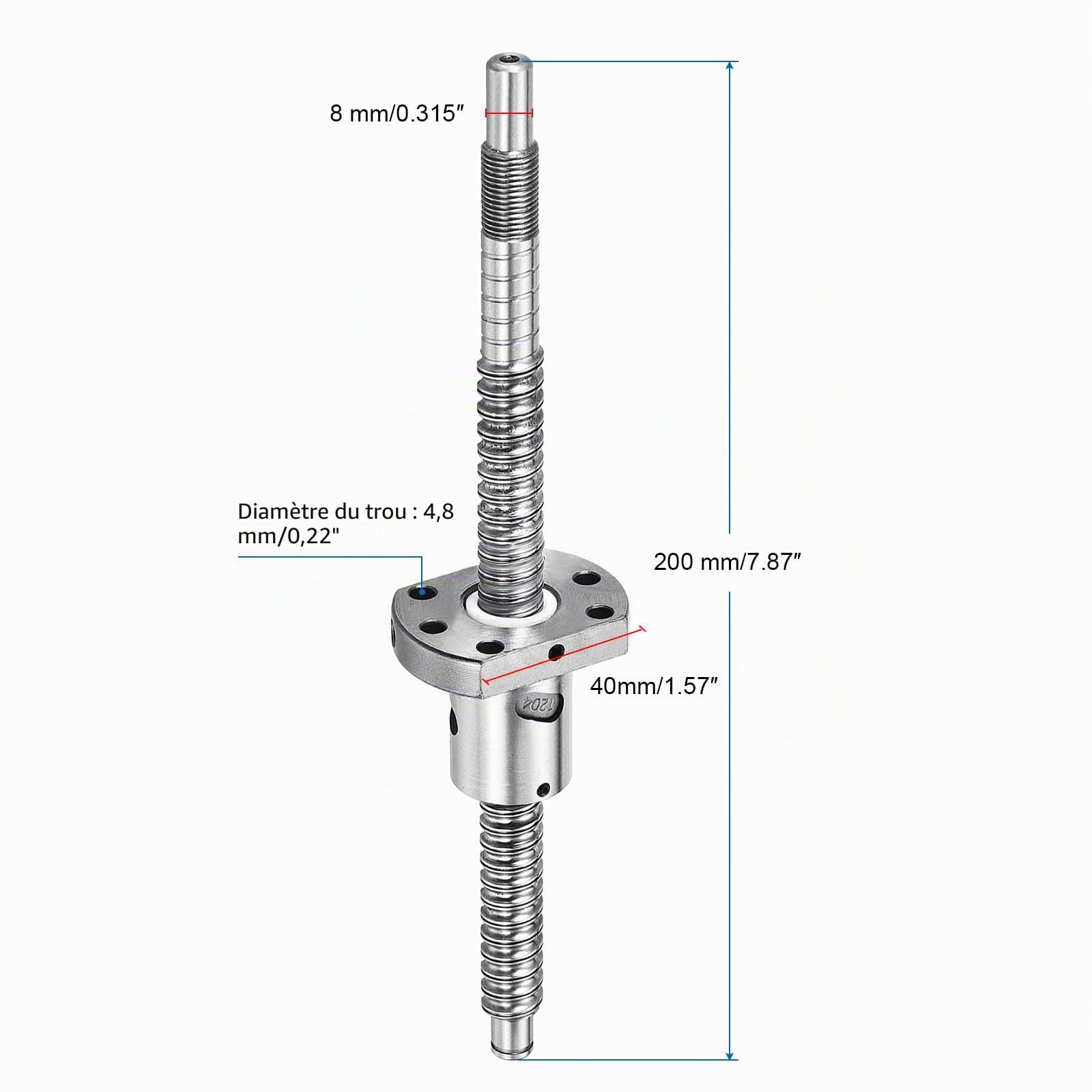 QUARKZMAN Vis à billes SFU1204 (Diamètre 12mm, Pas 4mm, Longueur 200mm) avec écrou de vis à billes Kit de vis à billes anti-jeu standard Usinage d'extrémité pour pièces de machine CNC
