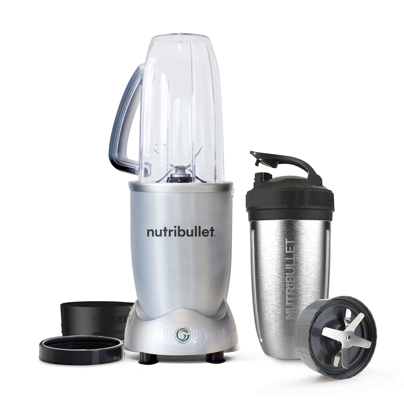 nutribullet 1200 8 Piece Set - 1200W Extraction - Blends Frozen Fruit, Nuts & Ice - Includes 1x 900ml Insulated Steel Cup, 1x 900ml Colossal Cup, 2x Handled Rings & 2 Lids - Blender & Smoothie Maker